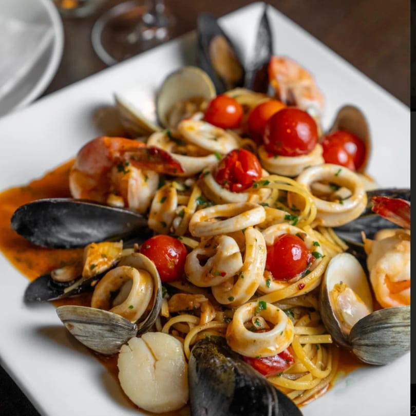 Favio's Trattoria's seafood linguine with mussels, clams, shrimp, calamari, and cherry tomatoes.