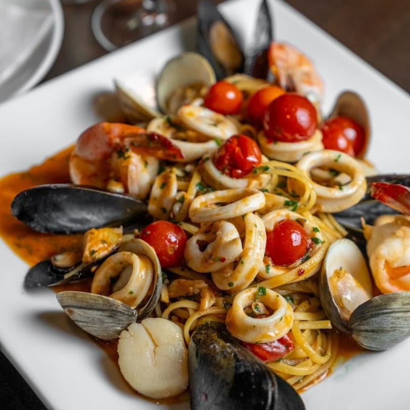 Favio's Trattoria's seafood pasta with mussels, clams, shrimp, scallops, calamari, and cherry tomatoes.